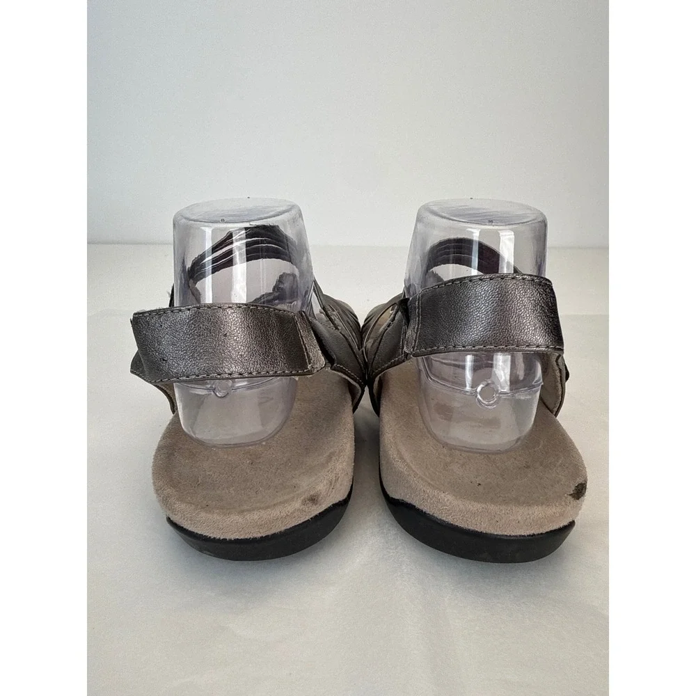 Vionic Strappy Sandals Womens 9 Pewter Metallic Orthotic Comfort Boho